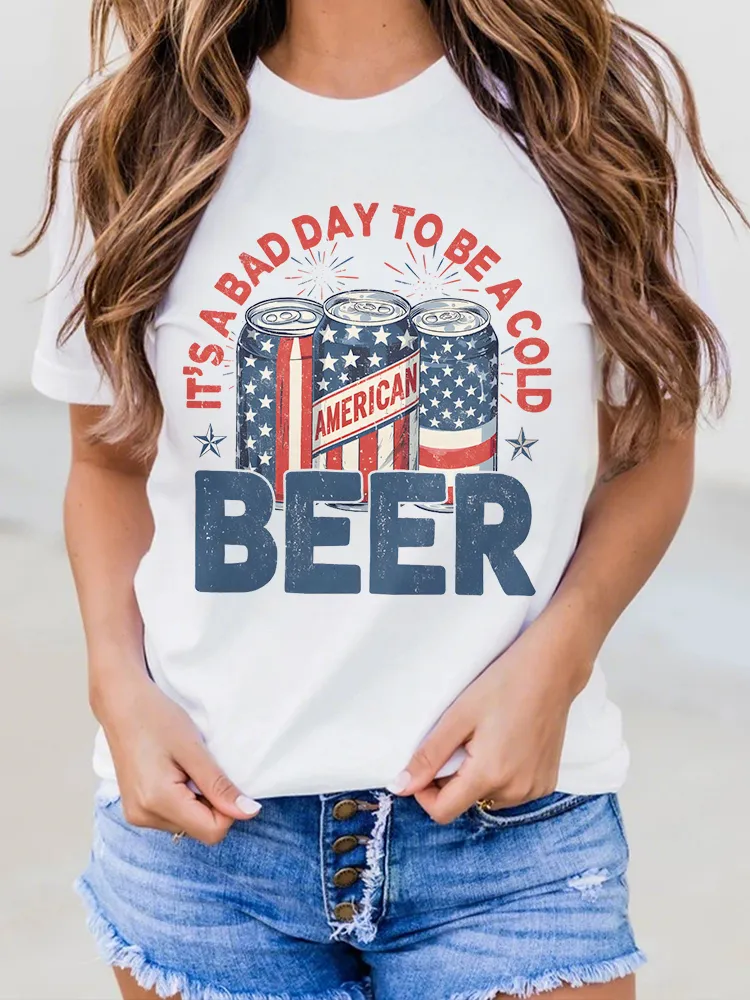 Woman'S It'S A Bad Day To Be A Cold Beer Round-Neck Short-Sleeved T-Shirt