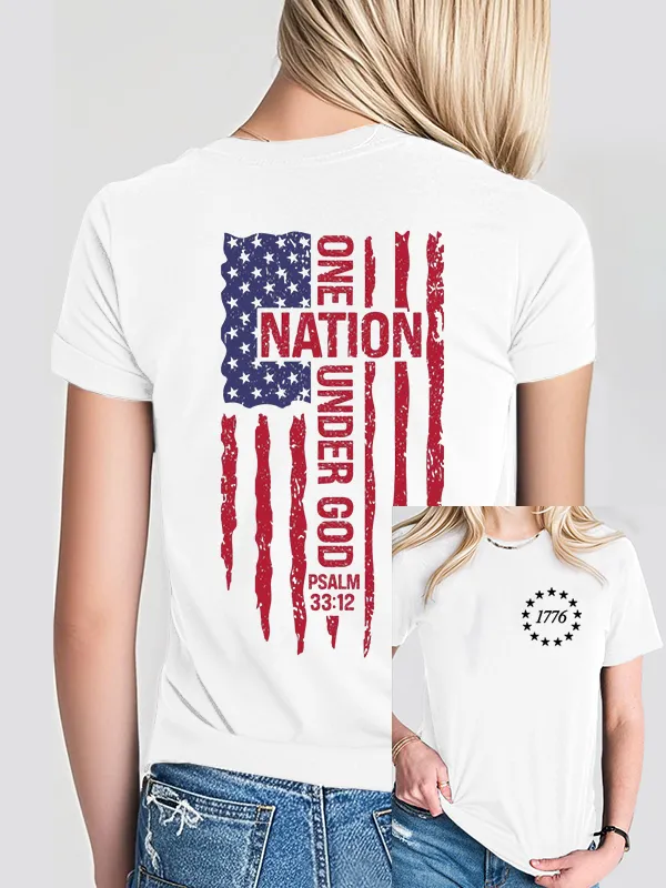 Woman'S One Nation Under God Psalm 33:12 Print Short-Sleeved T-Shirt