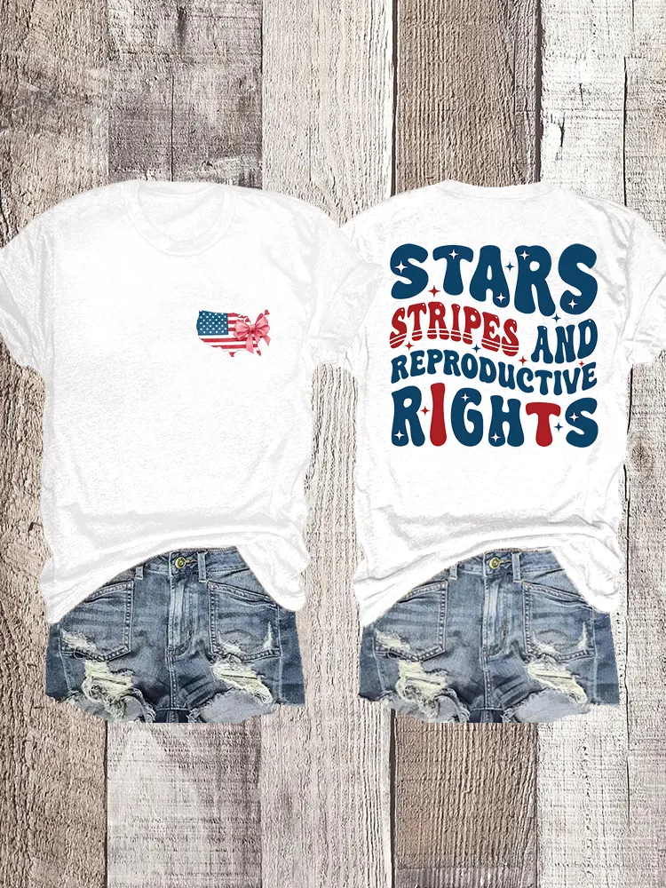Woman'S Stars Stripes And Reproductive Rights Crew Neck Short Sleeve T-Shirt