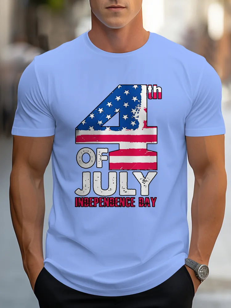 Man'S 4Th Of July Independence Day Round-Neck Short-Sleeved T-Shirt