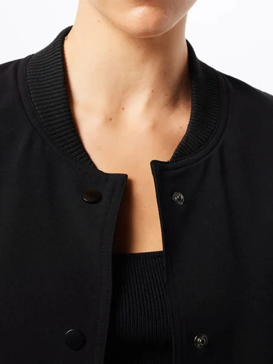 Black Cropped Button Front Bomber