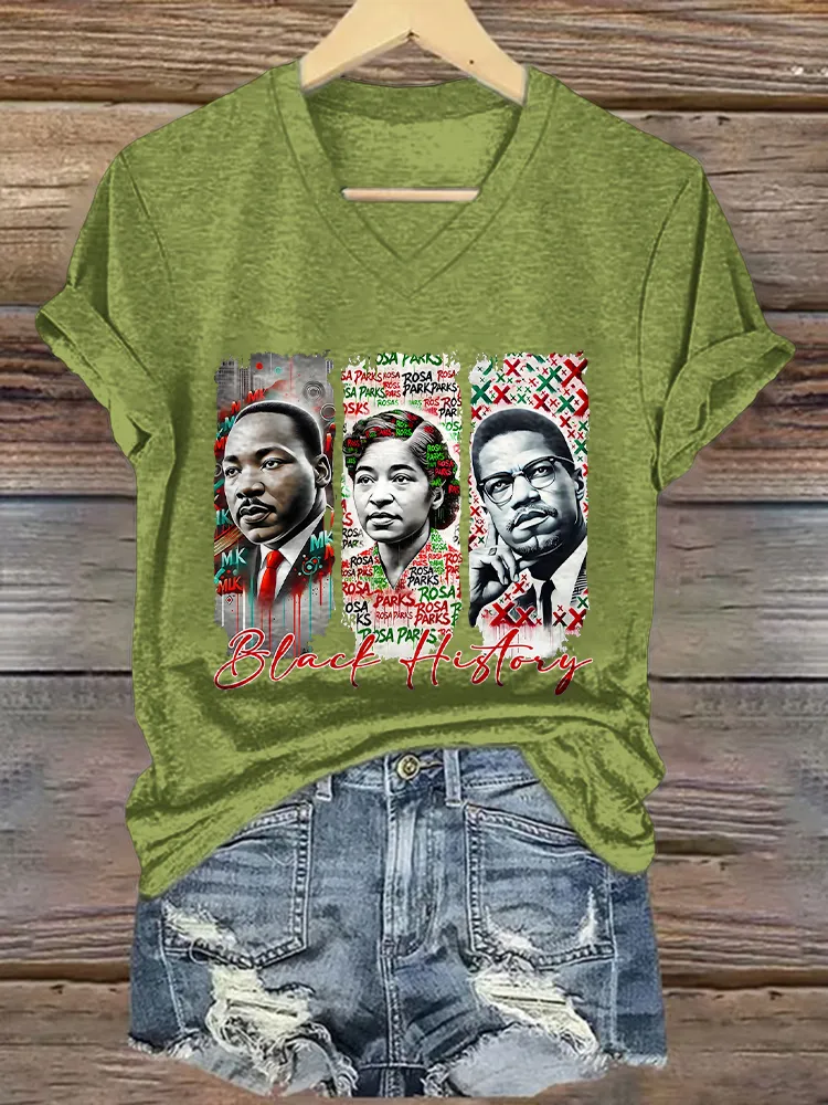 Women'S Black History V-Neck Short-Sleeved T-Shirt