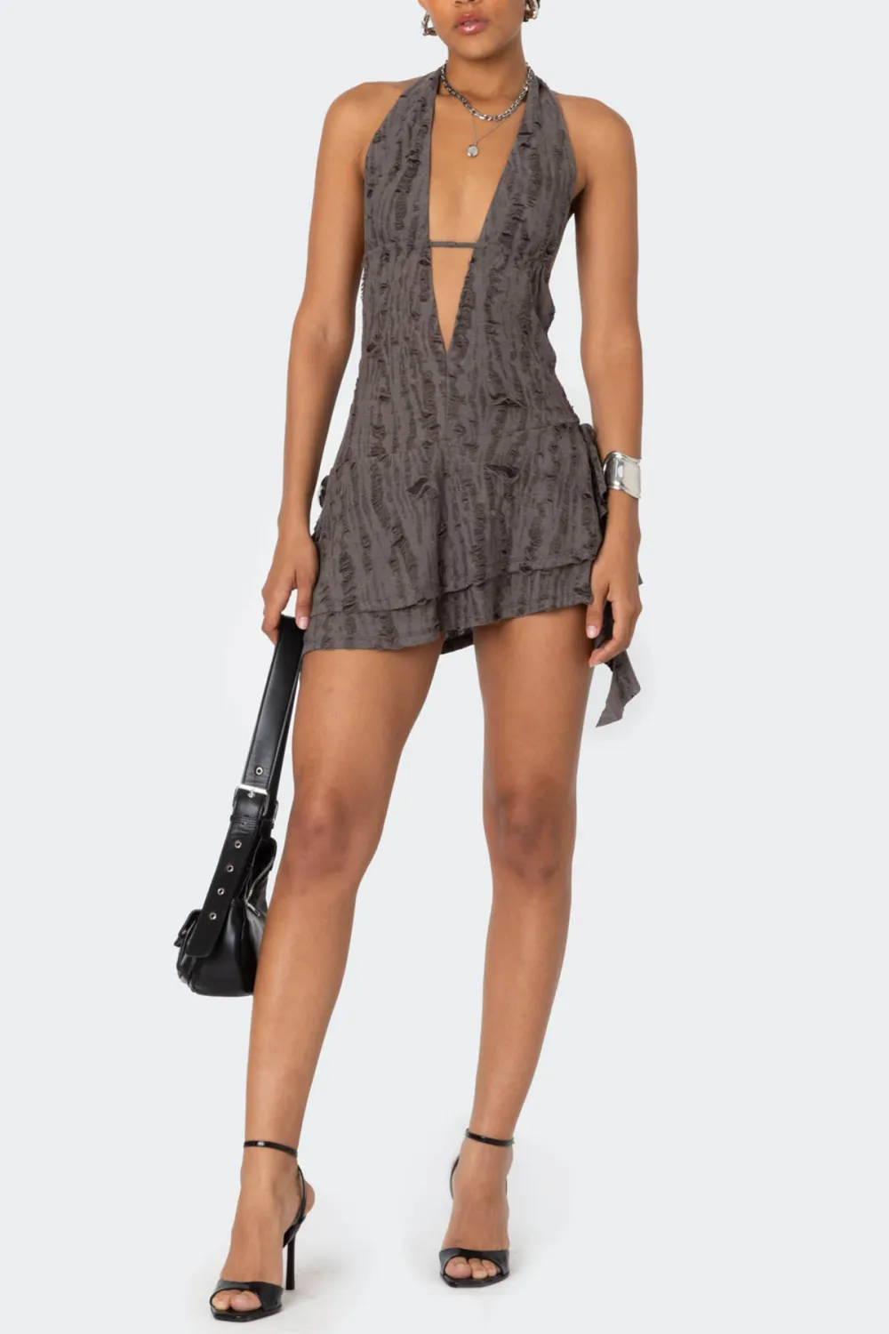 Cut Out Backless Halter Mini Dress