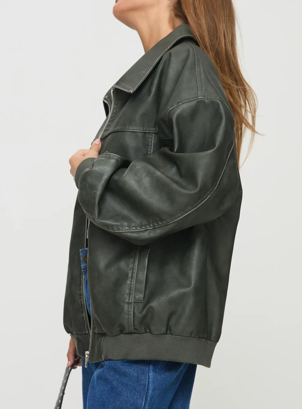 Goldsmith Faux Leather Jacket Washed Forest