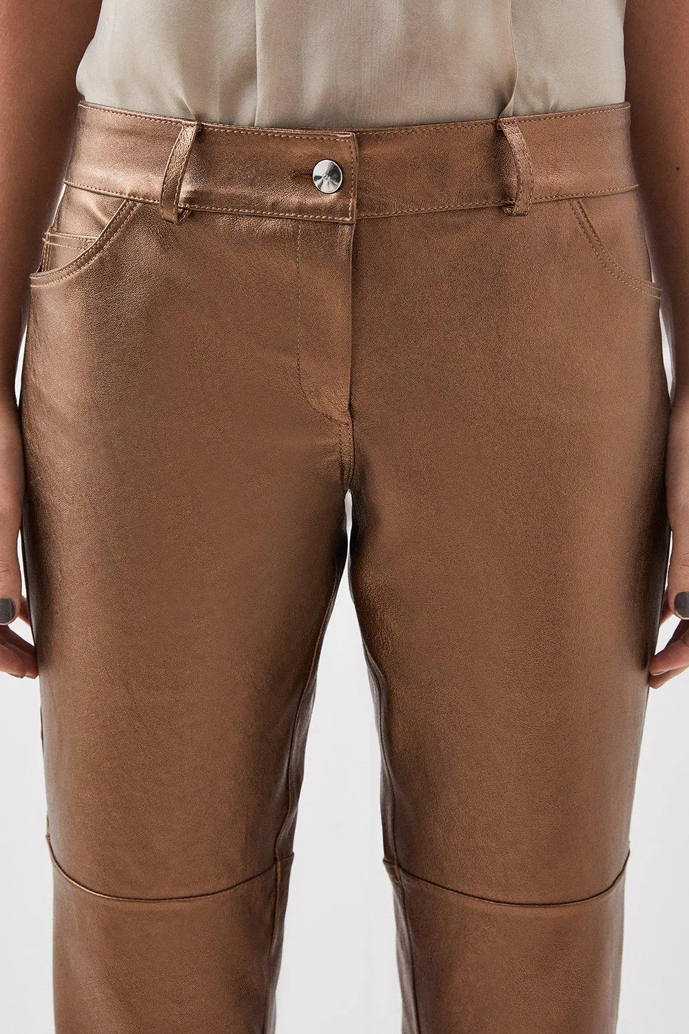 Metallic Stretch Leather 5 Pocket Trouser