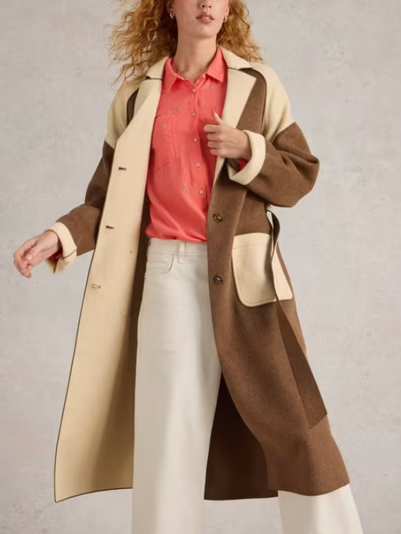 Wool Blend Coat In Natural Multi