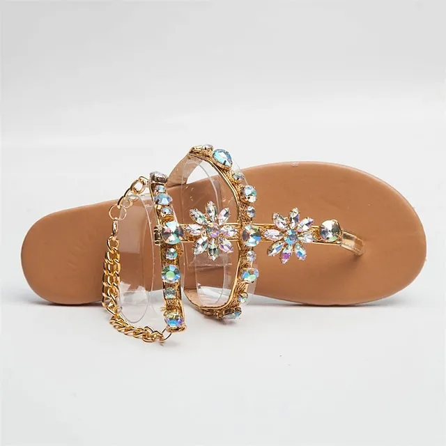 Women's Sandals Flat Sandals Sparkly Sandals Daily Beach Sparkling Glitter Flat Heel Open Toe Elegant Casual Minimalism Faux Leather Lace-up Gold