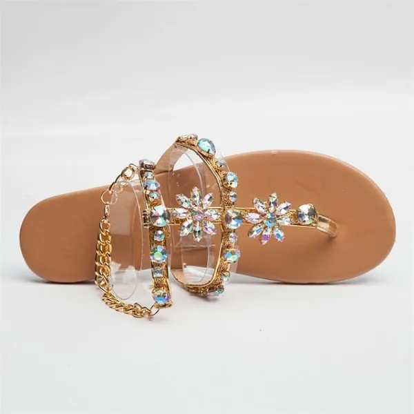 Women's Sandals Flat Sandals Sparkly Sandals Daily Beach Sparkling Glitter Flat Heel Open Toe Elegant Casual Minimalism Faux Leather Lace-up Gold