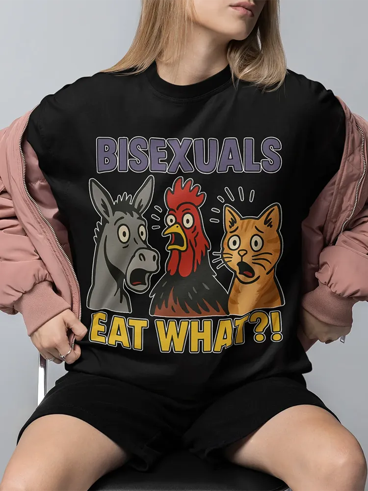 Women'S Bisexuals Eat What?! Short Sleeve Round-Neck T-Shirt