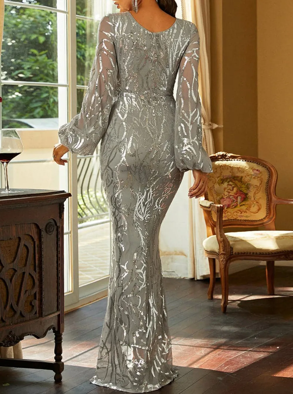 Long Sleeve Maxi Mermaid Sequin Dress