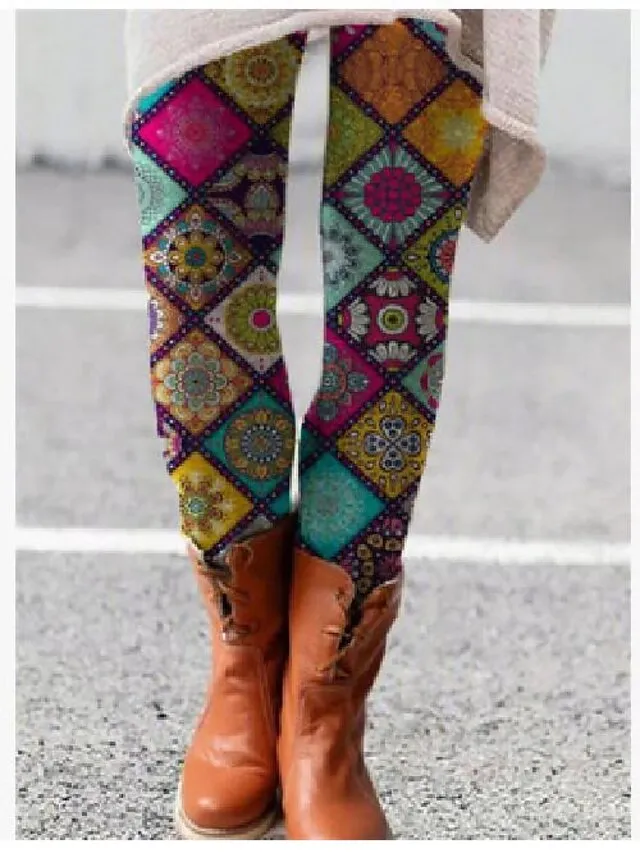 Women's Fleece Lined Leggings Warm Full Length Winter Leggings Print High Elasticity Mid Waist Fashion Designer Halloween Daily 1 2 S M Winter