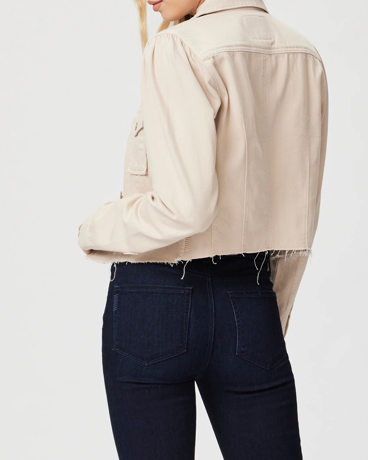 Beige Cropped Denim Jacket