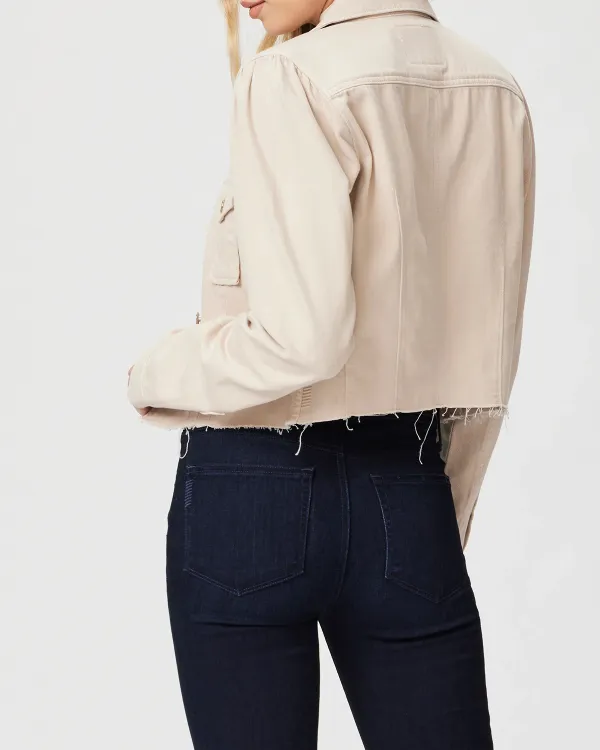 Beige Cropped Denim Jacket