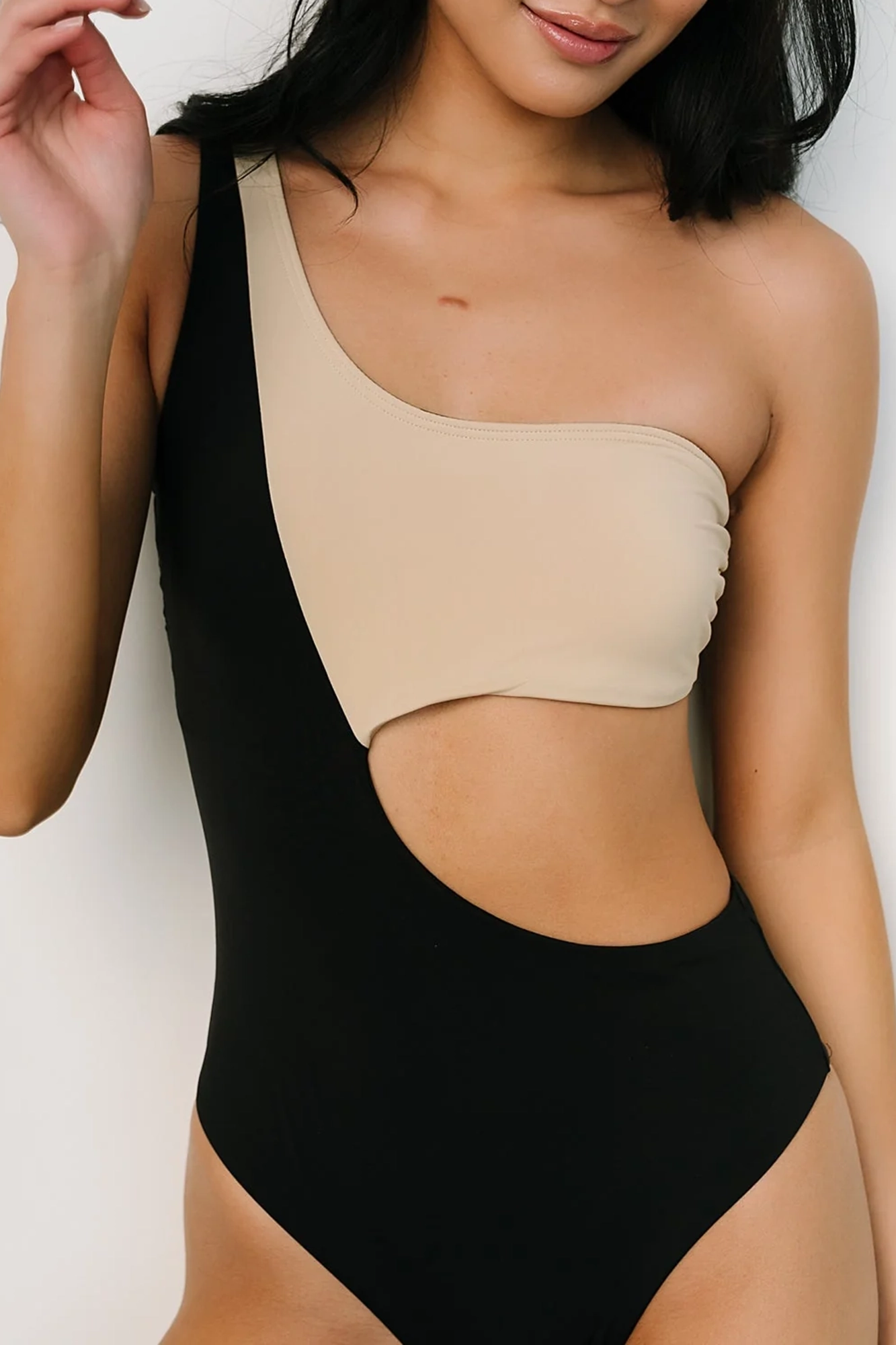 Asymmetric Color-Block Design With A Single Strap One Piece