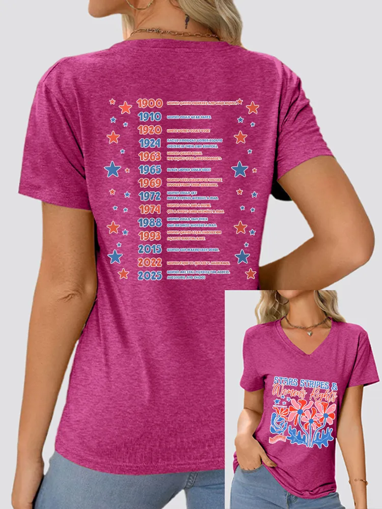 Woman'S Stars Stripes And Women'S Rights V-Neck Short Sleeve T-Shirt