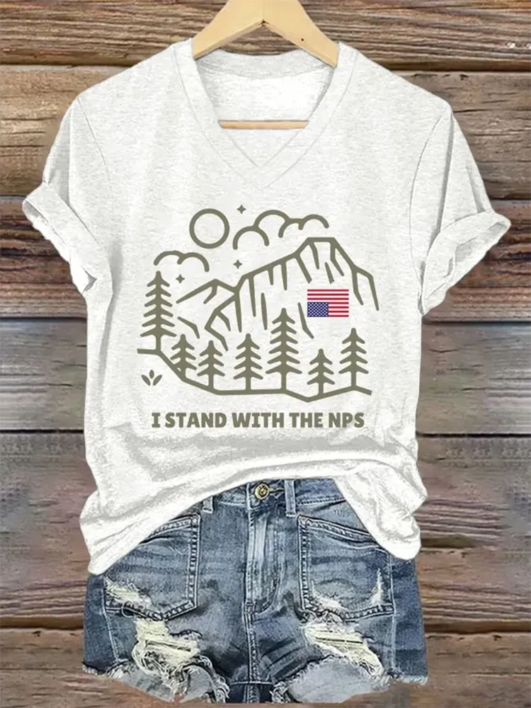 Woman'S I Stand With The Nps V-Neck Short-Sleeve T-Shirt