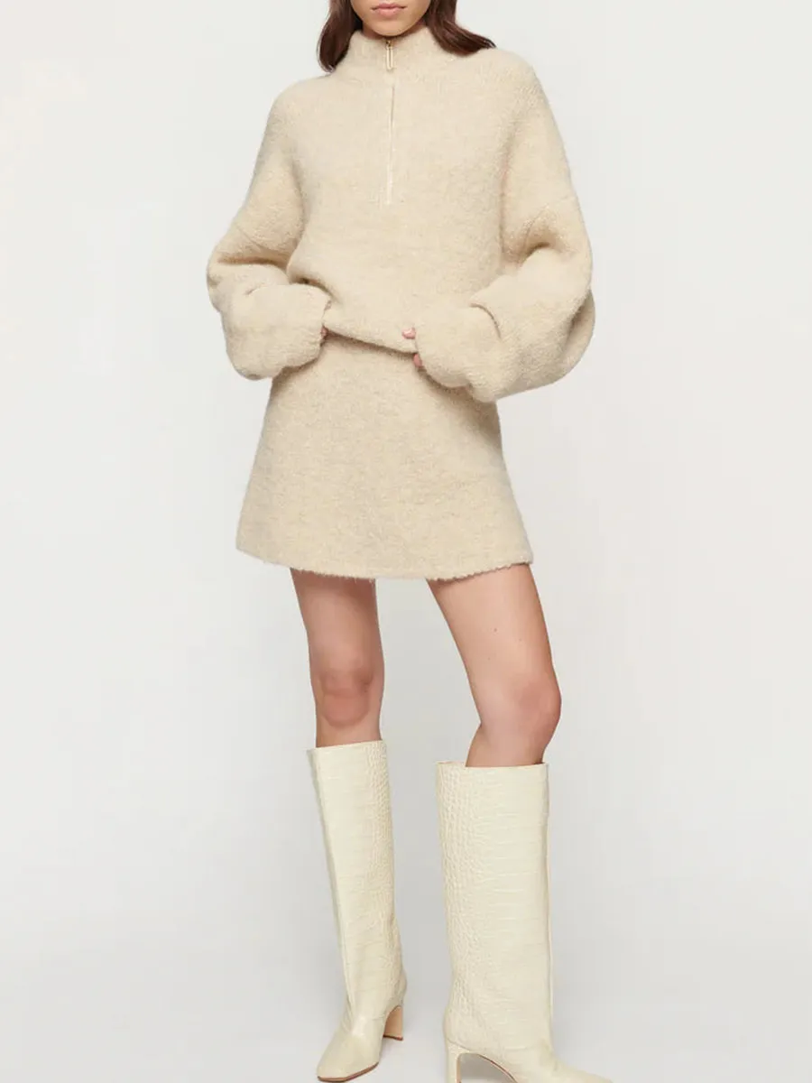 Beige Fuzzy Half Zip Jacket