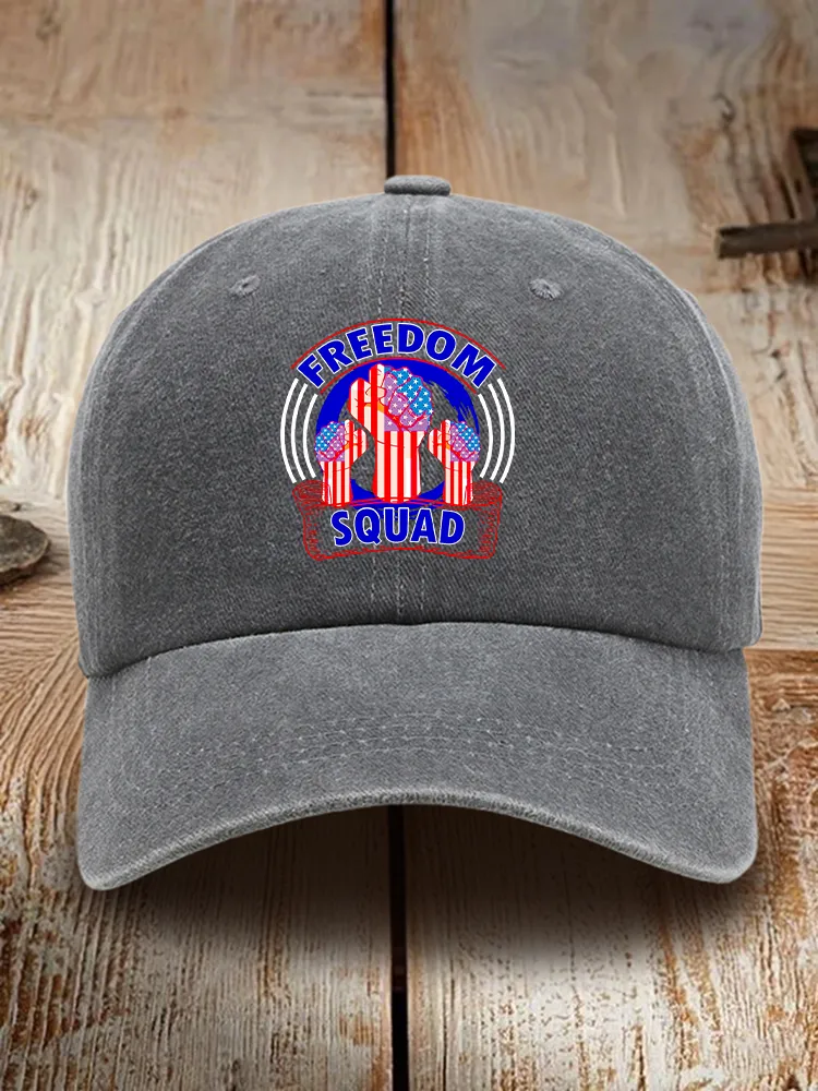 Freedom Squad Print Washed Baseball Cap