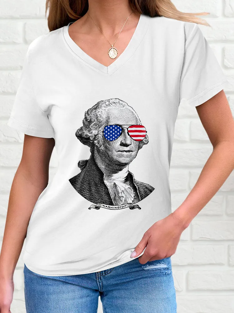 Woman'S Washington V-Neck And Short Sleeves T-Shirt
