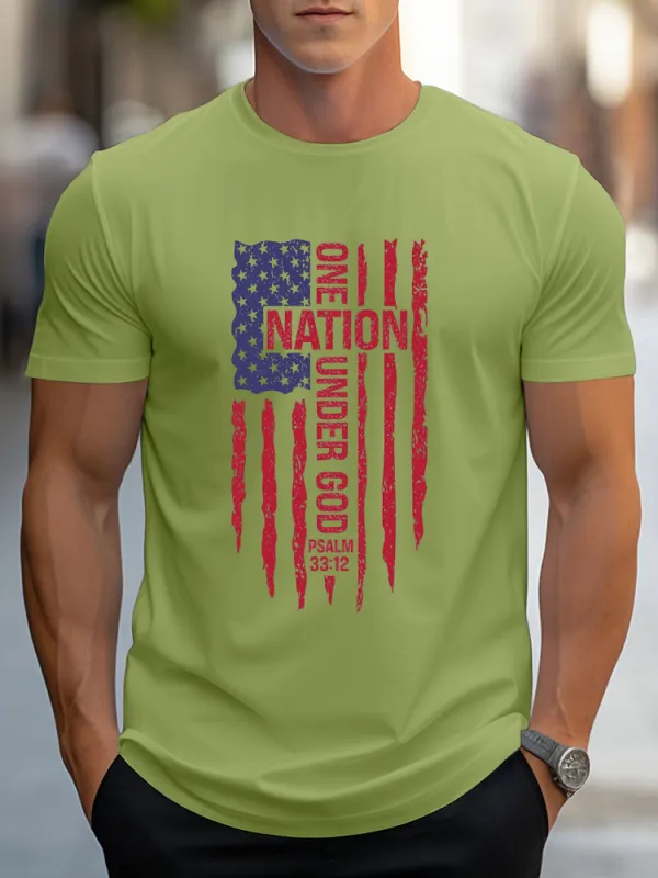 Man'S One Nation Under God Psalm 33:12 Print Round-Neck Short-Sleeved T-Shirt
