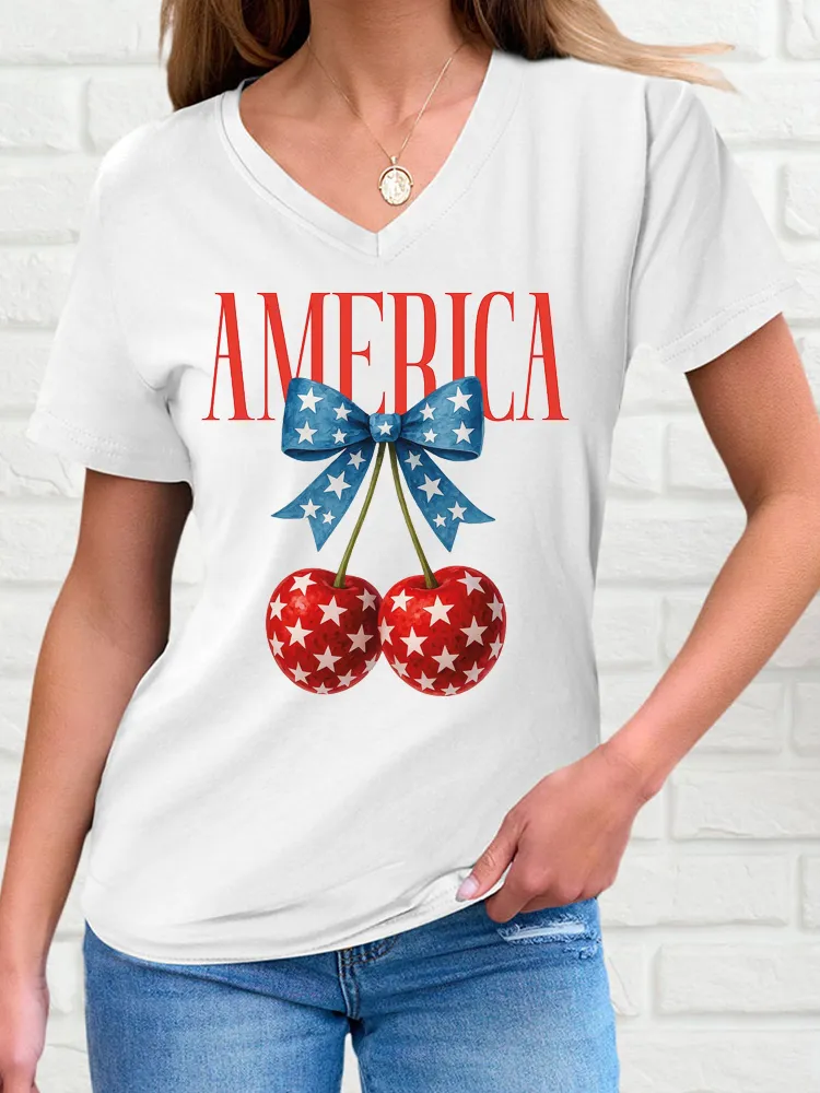 Woman'S Independence Day Print Short-Sleeved T-Shirt