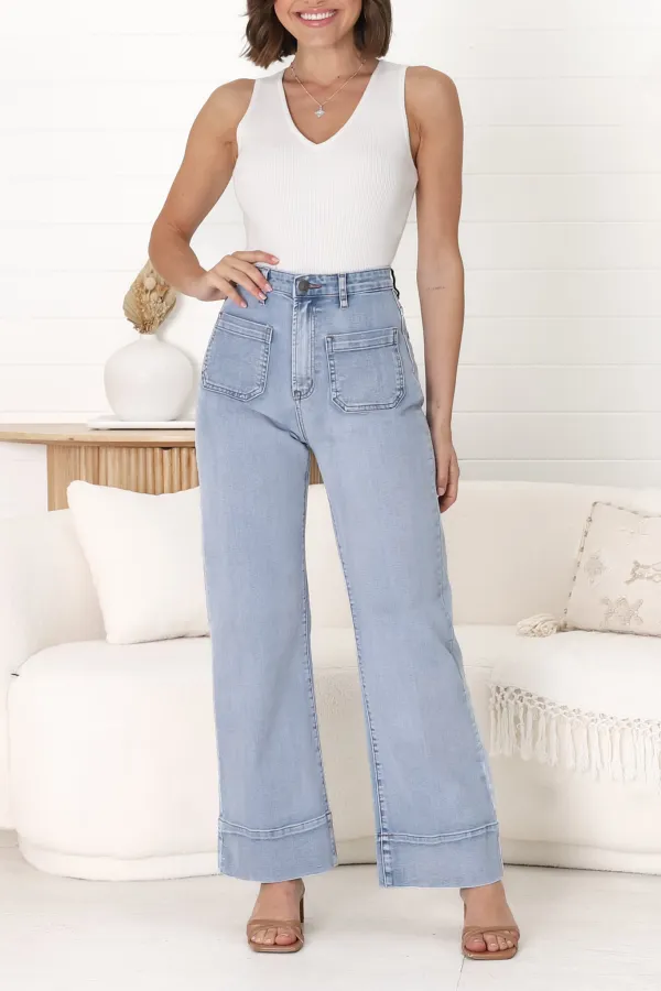Light Blue High Waisted Wide Leg Jeans