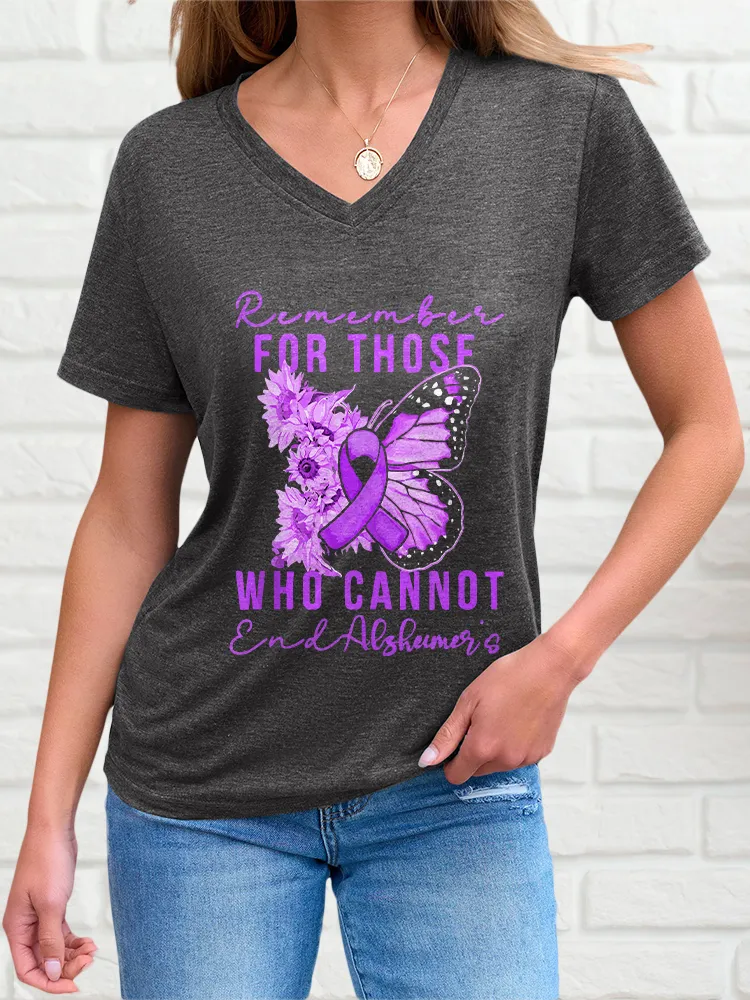 Women'S V-Neck Short-Sleeved T-Shirt Remember For Those Who Cannot Alzheimer'S Awareness Prints