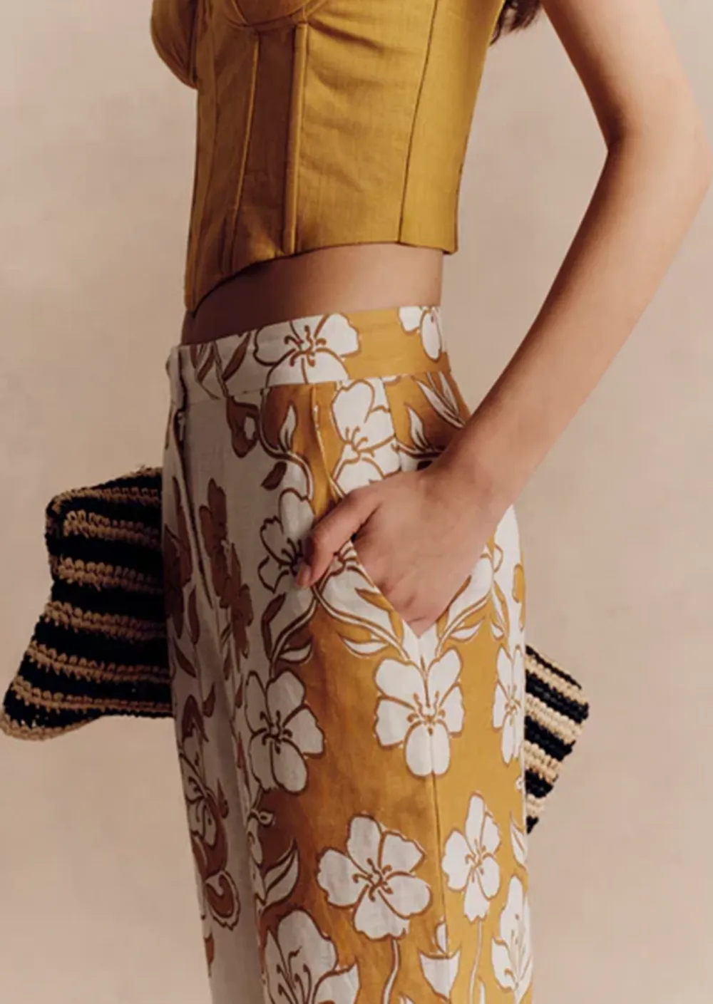 Gold Pattern Straight Leg Pajama Pants