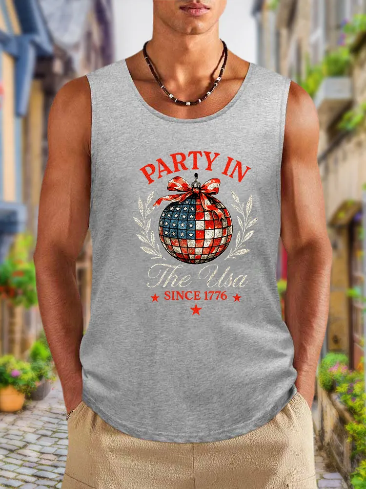 Men'S Party In Since 1776 Print Round-Necked Sleeveless Vest