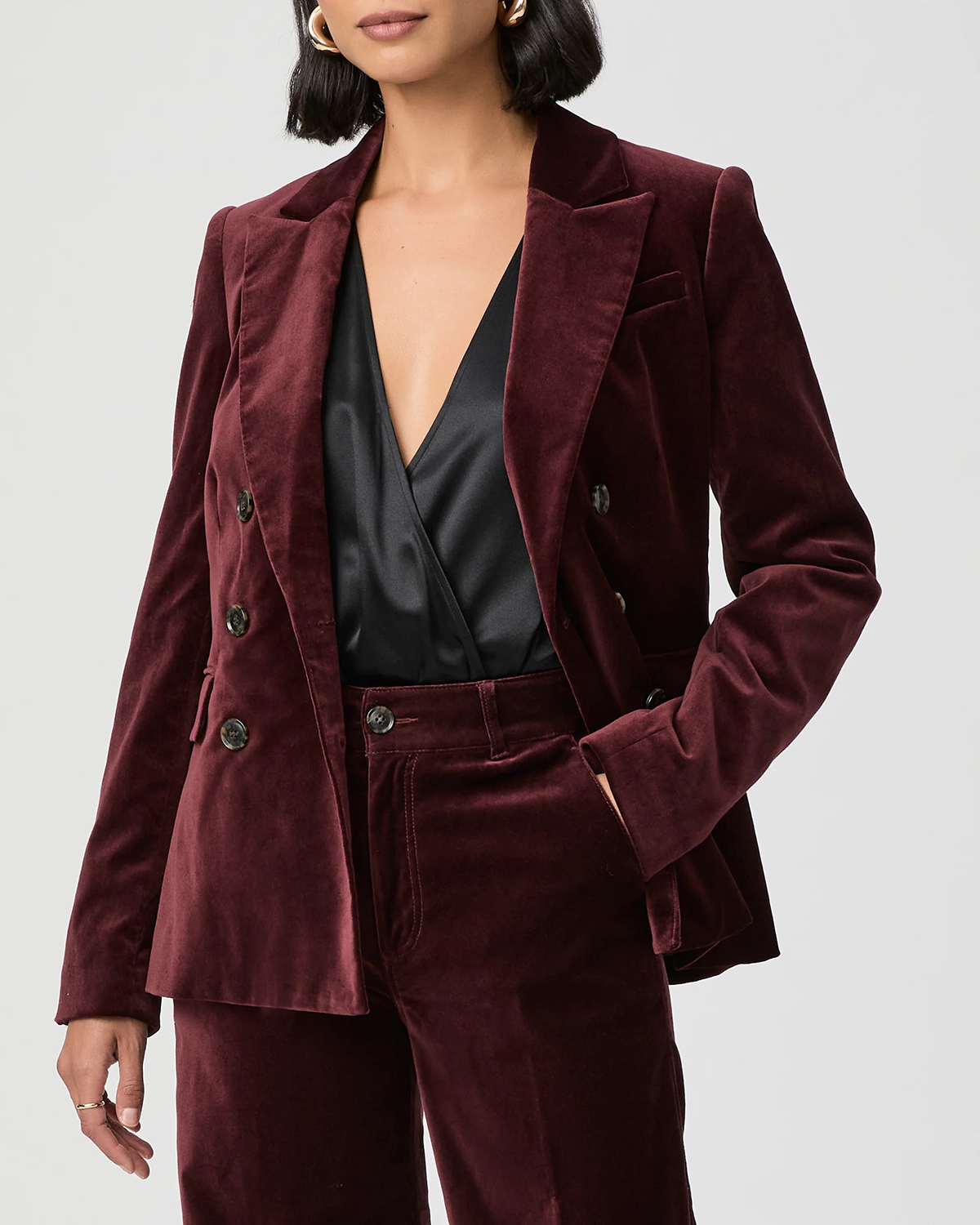 Burgundy Velvet Double Breasted Blazer