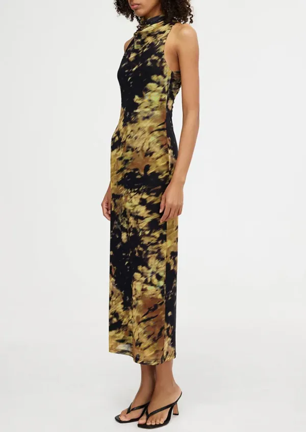 Halter Neck Midi Dress with Abstract Print