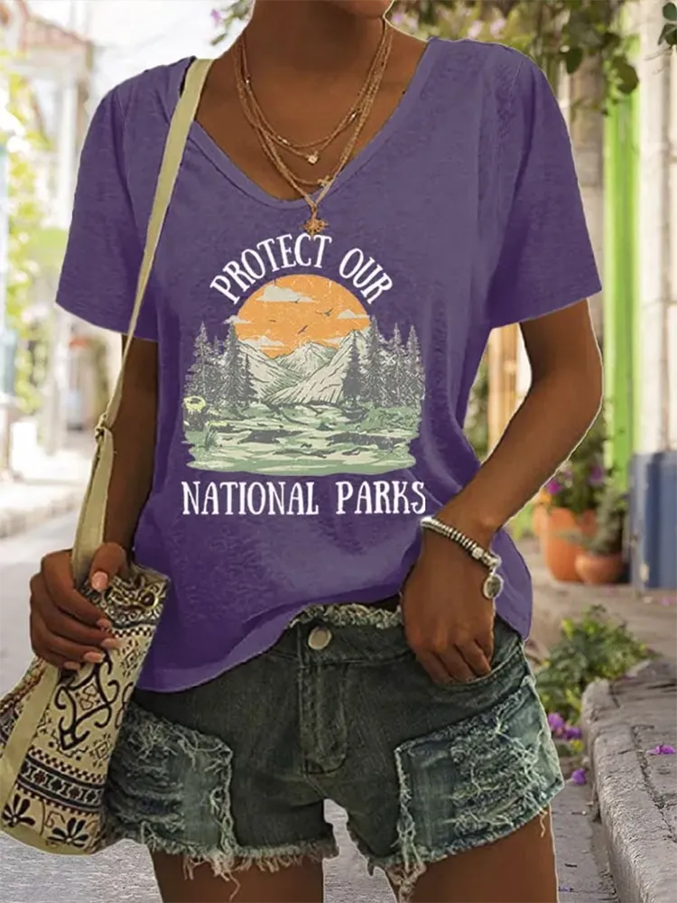 Women'S Protect Our National Parks Printed Short-Sleeved T-Shirt