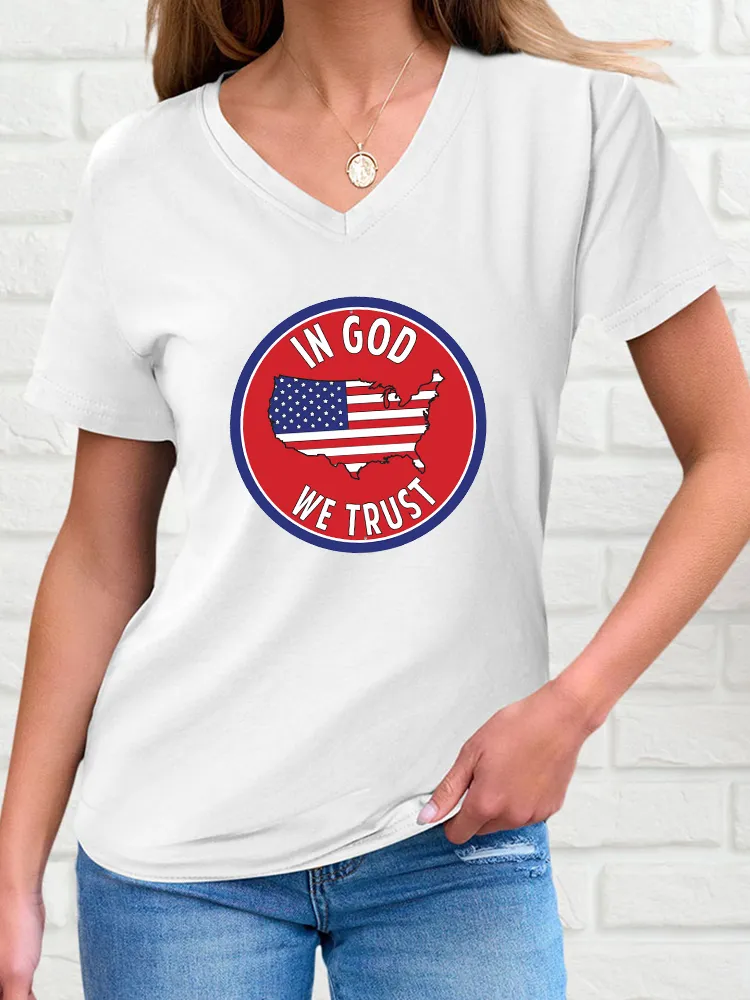Woman'S In God We Trust V-Neck And Short Sleeves T-Shirt