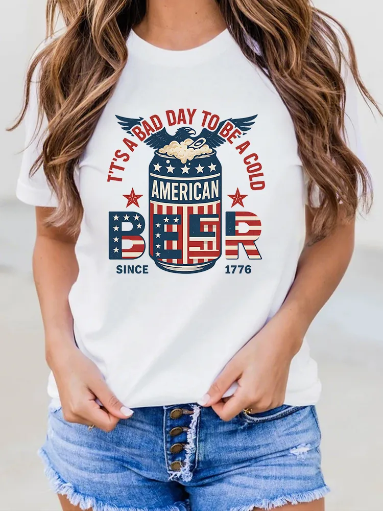 Woman'S T'T'S A Bad Day To Be A Cold Beer Since 1776 Round-Neck Short-Sleeved T-Shirt