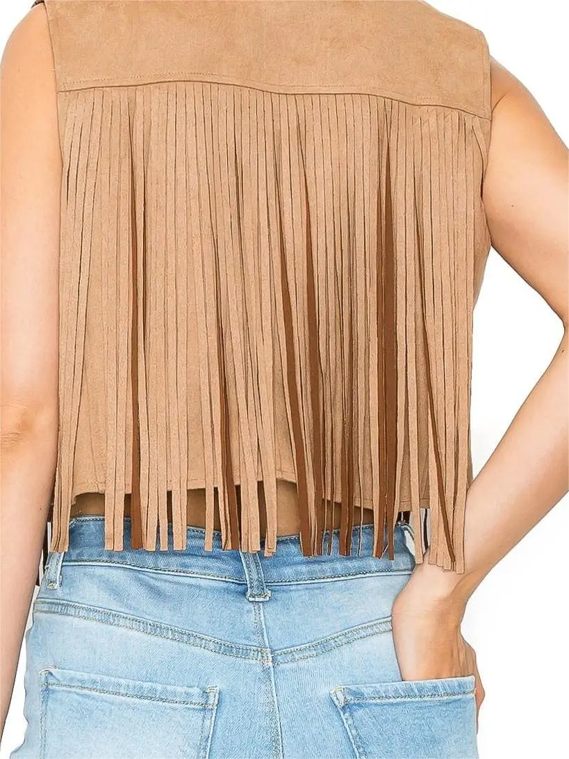 Tan Western - Style Fringe Vest