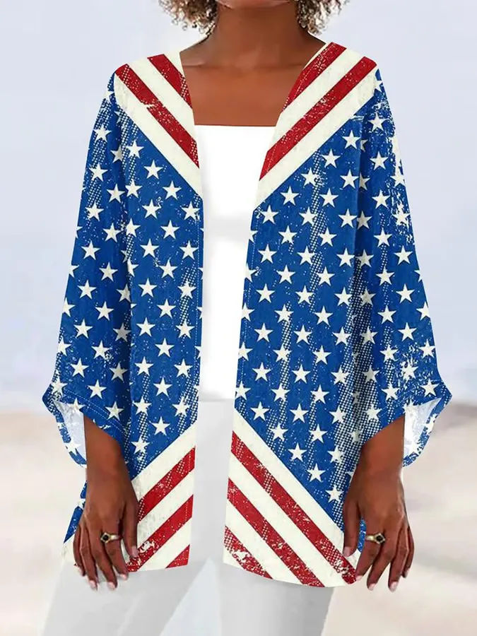 Women'S Stripes And Star Prints V-Neck Shirt