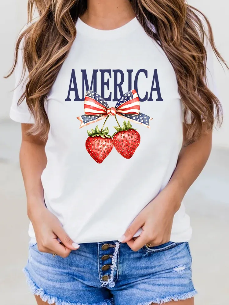 Woman'S America Round-Neck Short-Sleeved T-Shirt
