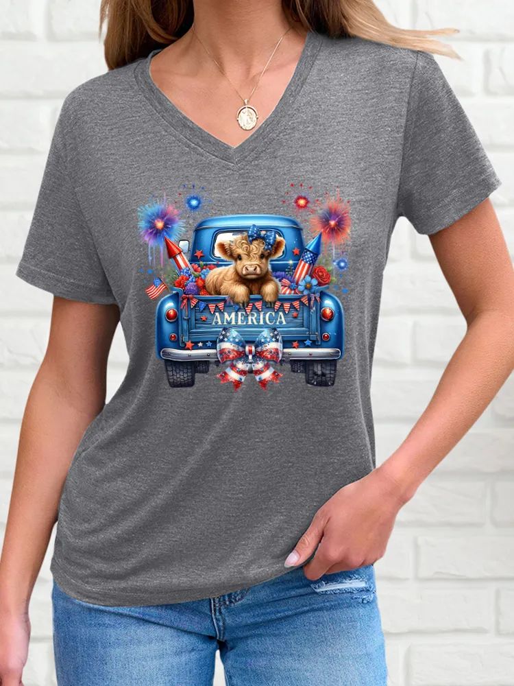 Woman'S Independence Day Print Short-Sleeved T-Shirt