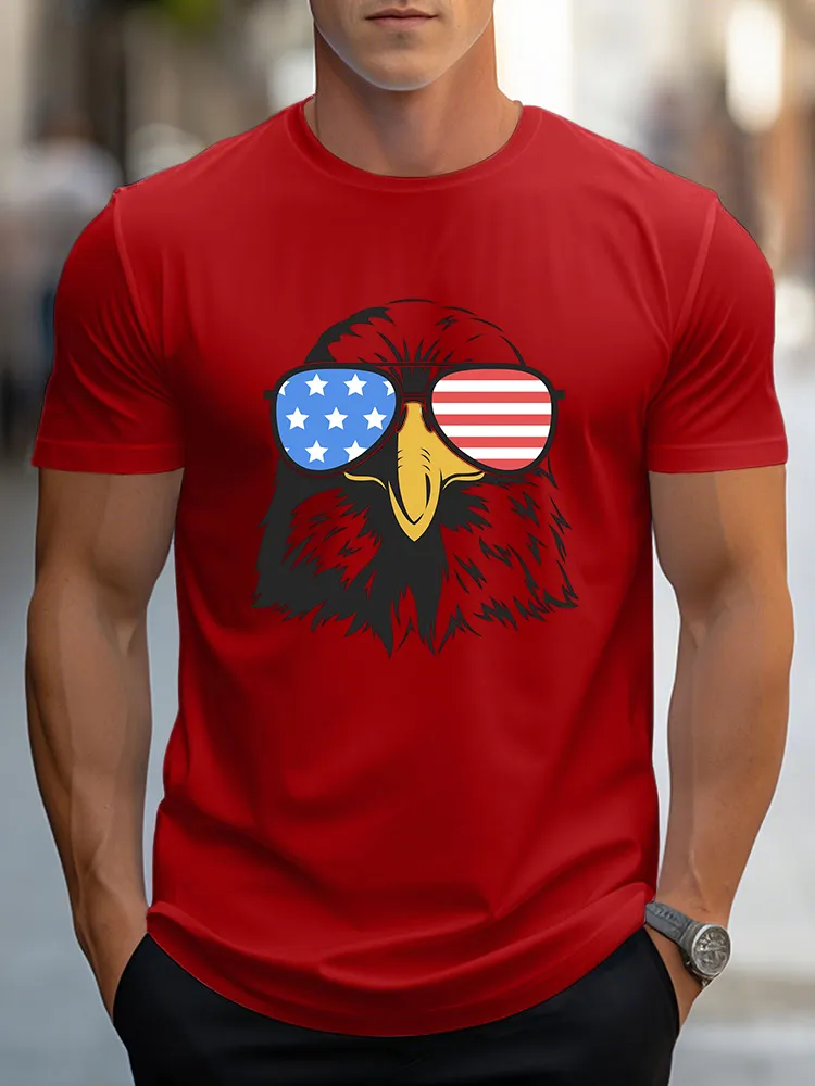 Man'S Star Striped Eagle Patriotic Style T-Shirt Round-Neck Short-Sleeved T-Shirt