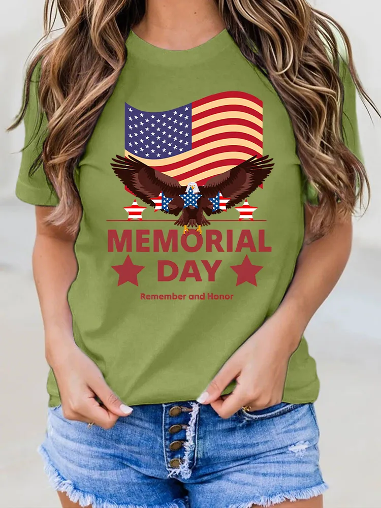 Memorial Day Remember And Honor Round-Neck Short-Sleeved T-Shirt