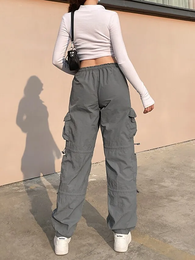 Women's Cargo Pants Pants Trousers Baggy Full Length Cotton Blend Baggy Micro-elastic Mid Waist Fashion Casual Office Black Green S M Autumn / Fall