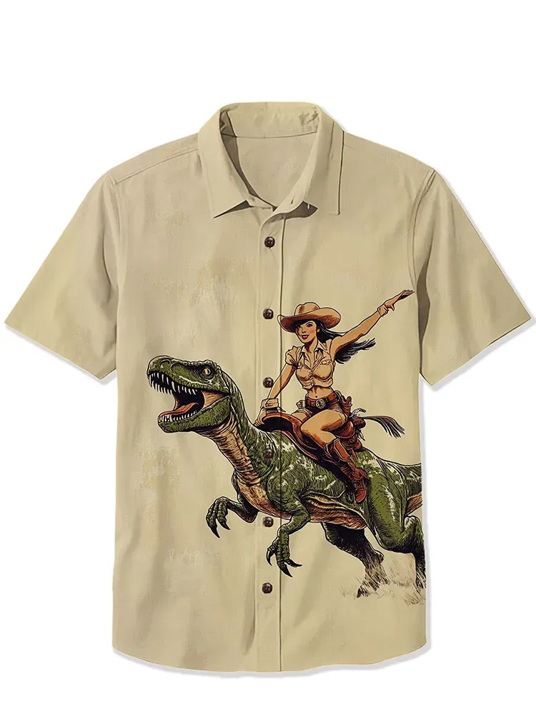 A Cowgirl Riding A Dinosaur Shirt