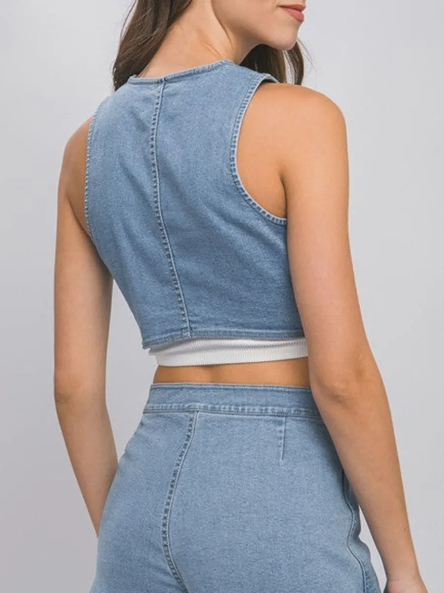 Denim Buttoned Vest Tops