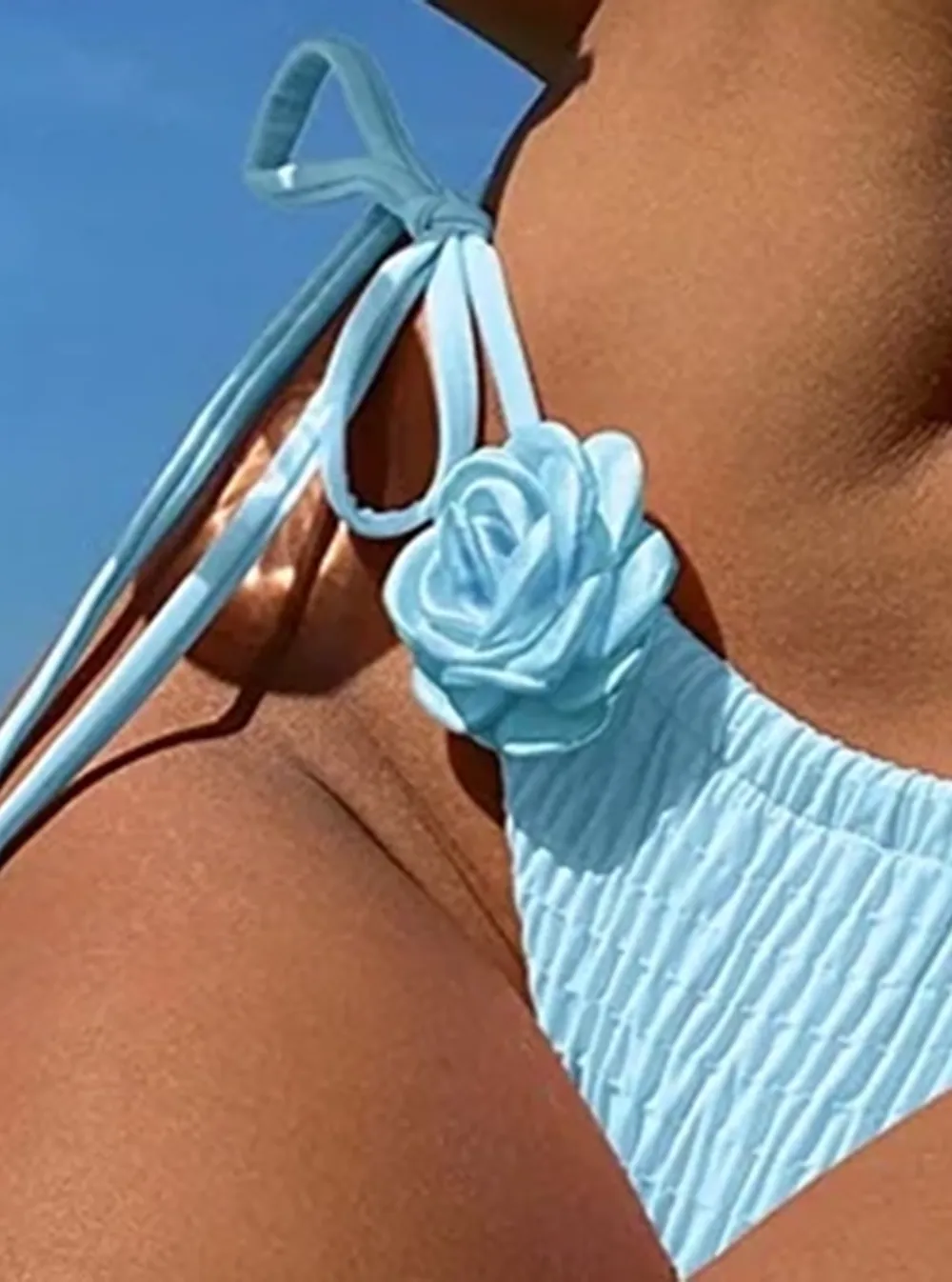Halter Lace Up Appliqued Bikini Set
