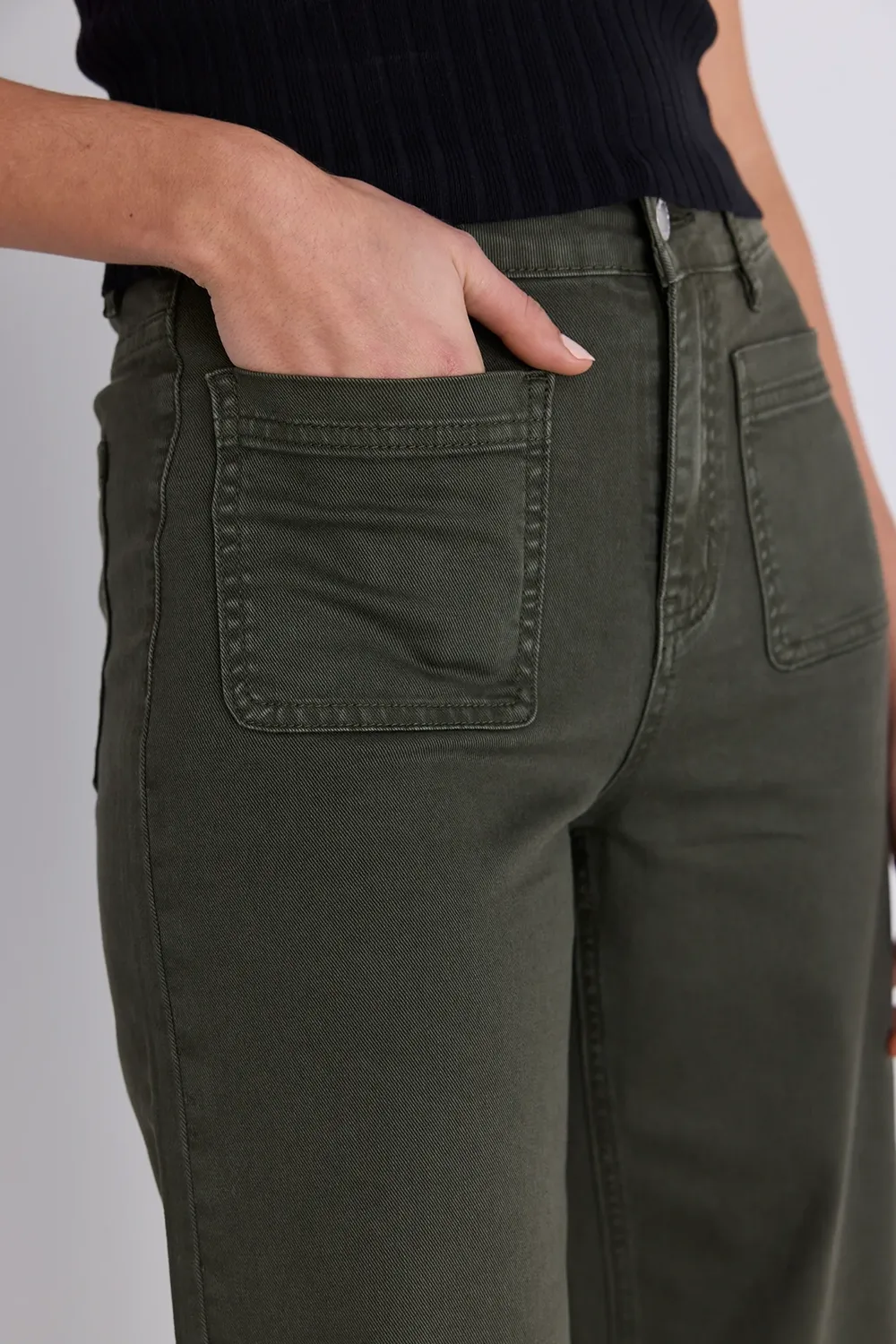 Army Green High Rise Wide Leg Pocket Jean
