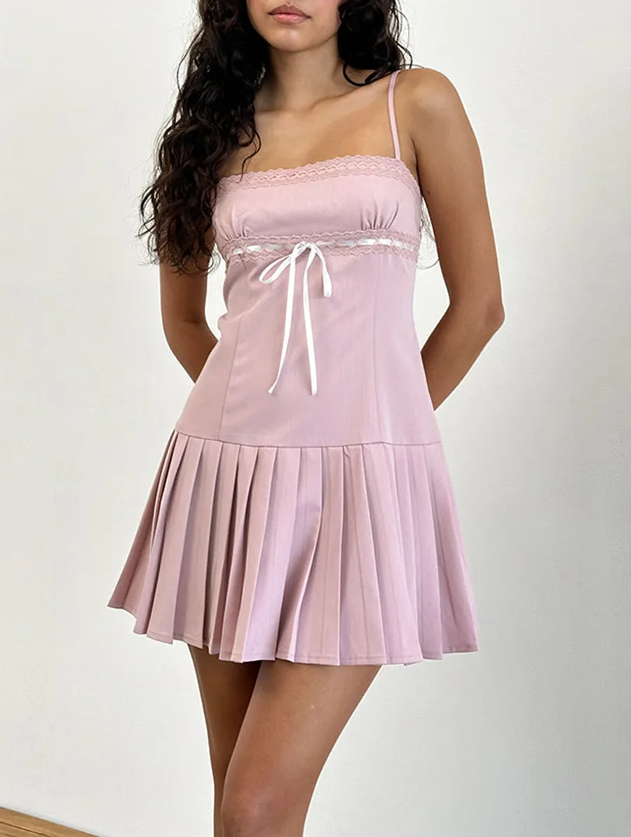 Wimala Dress In Dusky Pink With White Binding