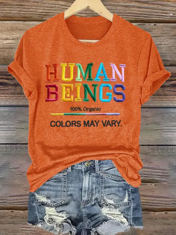 Retro Human Beings 100% Organic Colors May Vary Human Rights Equality Pride T-Shirt