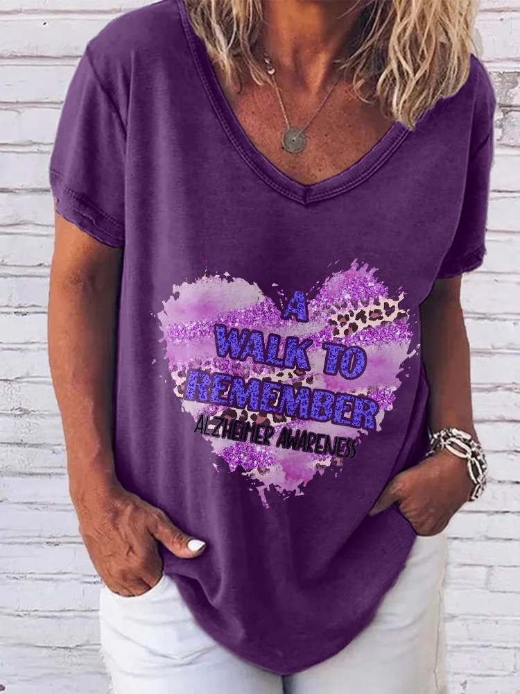 Women'S V-Neck Short-Sleeved T-Shirt A Walk To Remember Alzheimer'S Awareness Prints