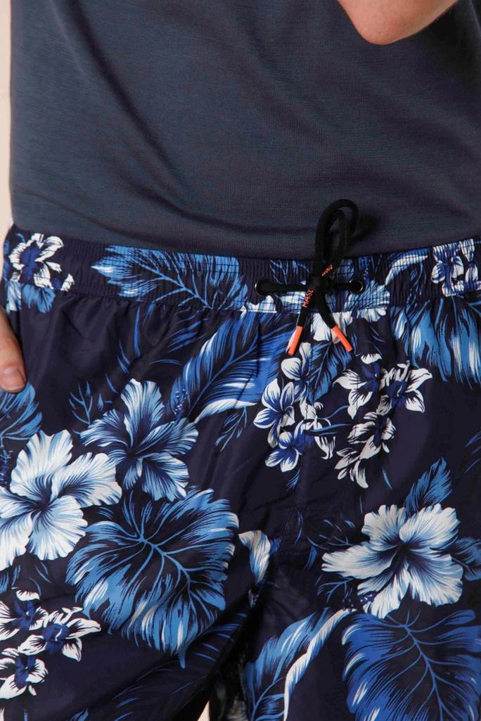 Men's Polyester Blue Floral Regular Fit Fashion Swim Trunks