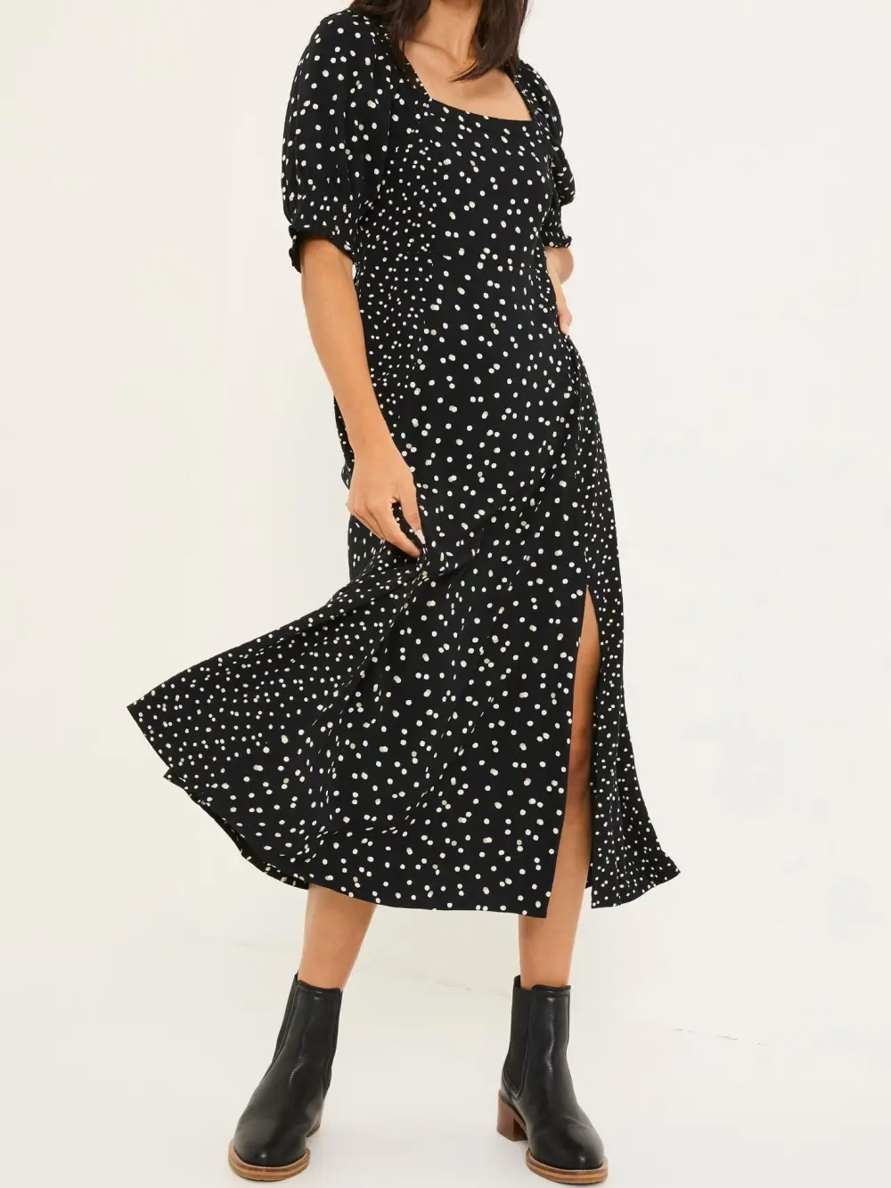Black Floral Milkmaid Midi Dress